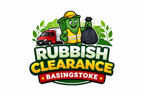 Rubbish Clearance Basingstoke logo showing waste removal service with van and recycling theme